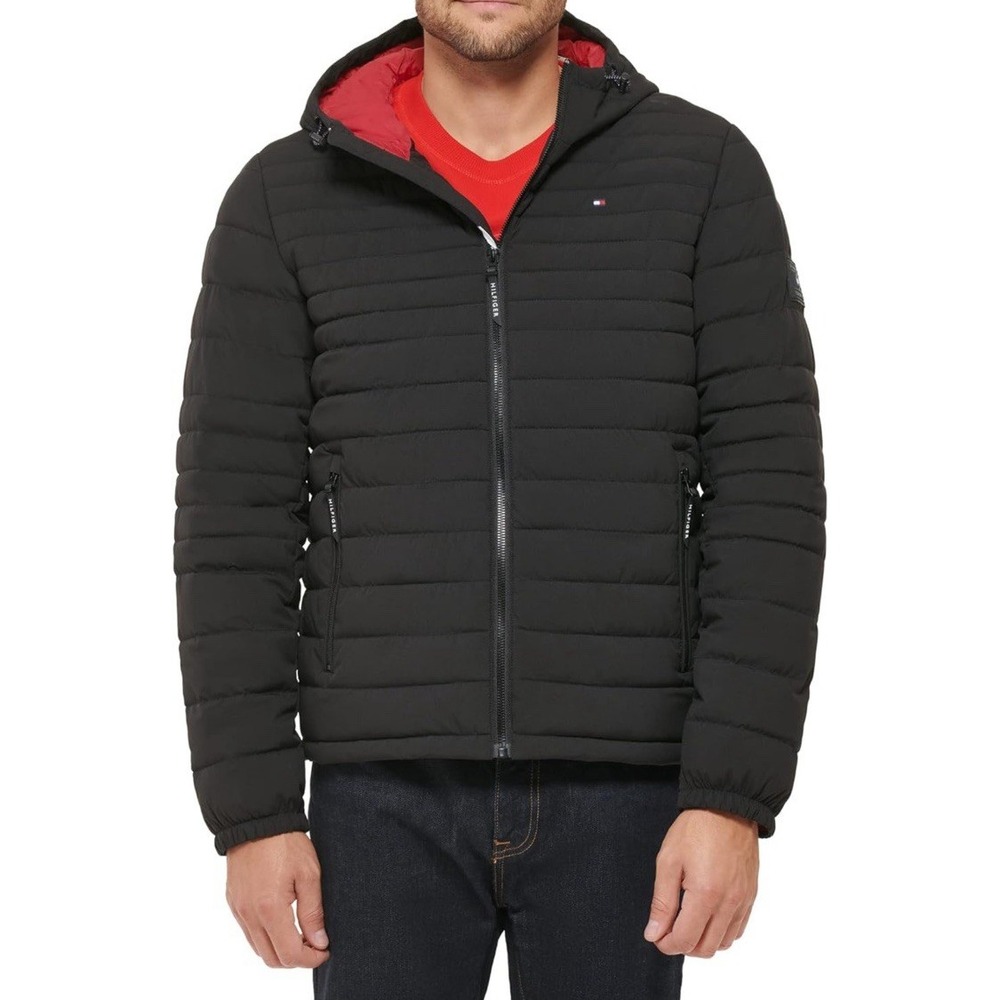 Tommy Hilfiger Men's Stretch Hooded Puffer Jacket - Black - Size XL - MSRP $225